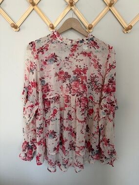 Sundance Sheer Cream Blouse with Pink Floral Print top